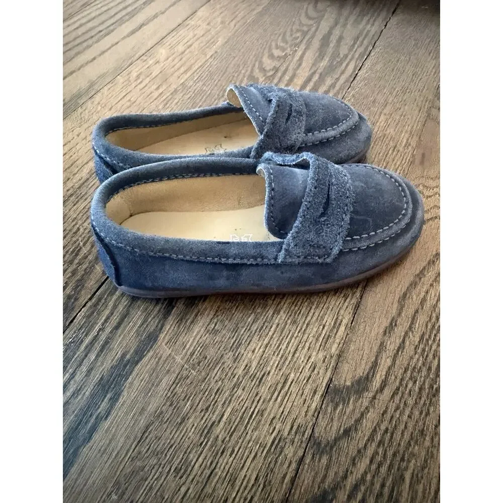 Elephantito Kids' Antton Moc Toe Driving Loafer Suede Blue Little Boy Sz 5c